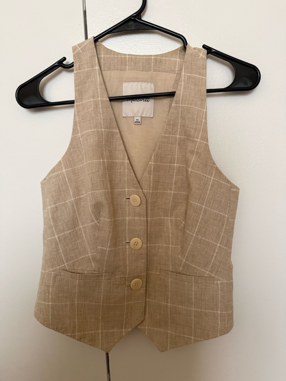Madewell Beige Plaid Button Front Vest